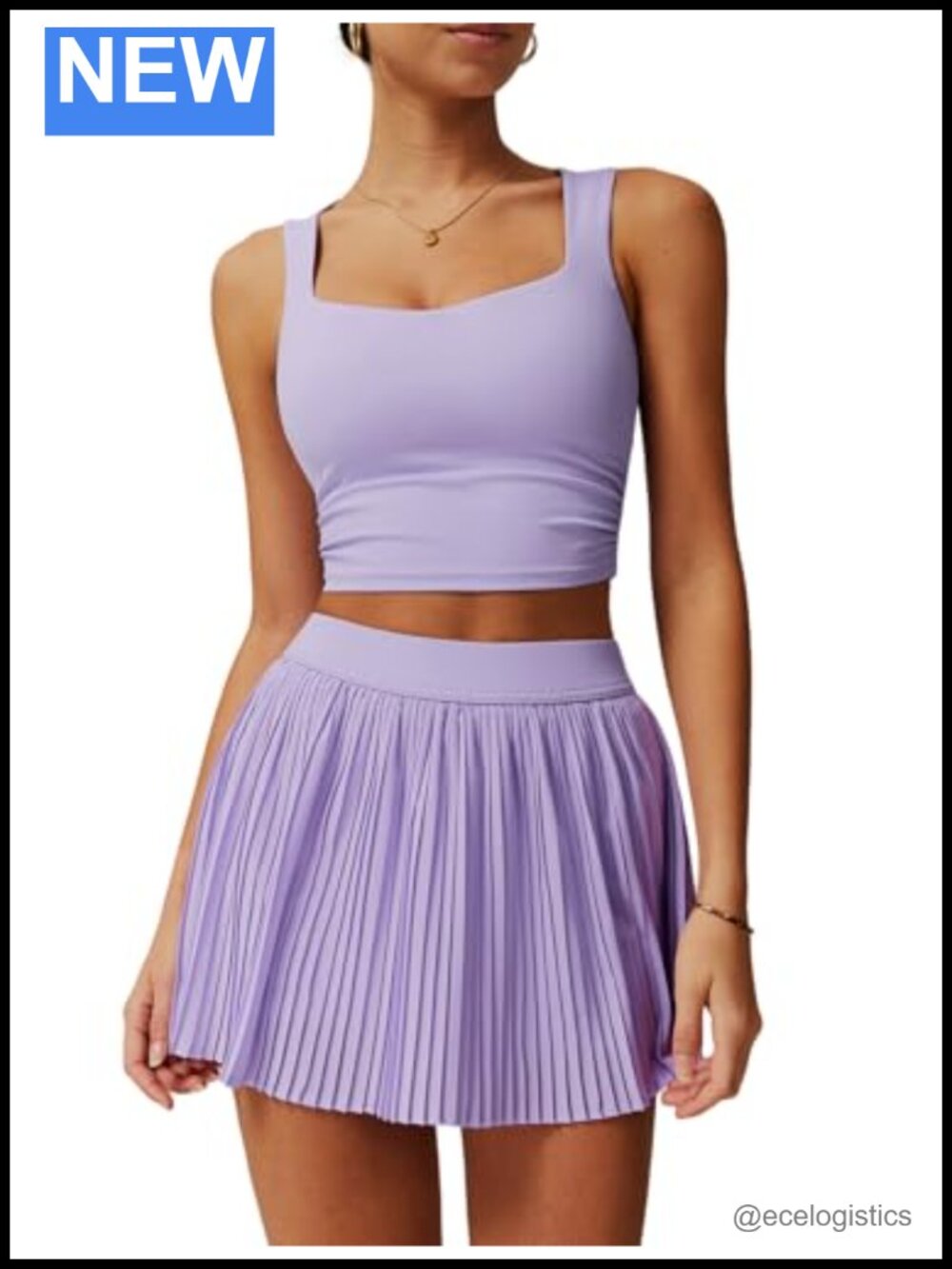 2 Piece Tennis Dresses for Women High Waisted Pleated Skirt Sets Square Neck